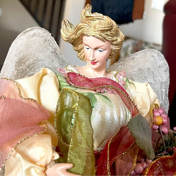 Vintage Ceramic Angel Christmas Tree Topper or Deco, Deep Green and Wine Red - Picture 2 of 8